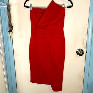 Red strapless dress